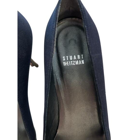 Vintage Stuart Weitzman Women's Navy Blue bow Pointed Toe Pumps Heels Size 11 - Picture 7 of 8